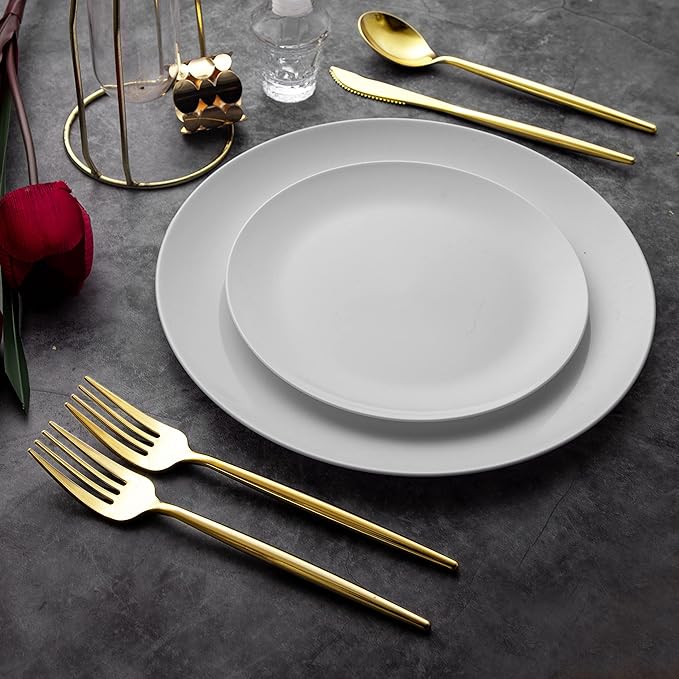 LIYH 102 Pcs Gold Plastic Silverware Disposable, Plastic Gold Utensils Heavyduty - Disposable Cutlery Includes Knives Forks and Spoons for Party, Birthday,Wedding Events