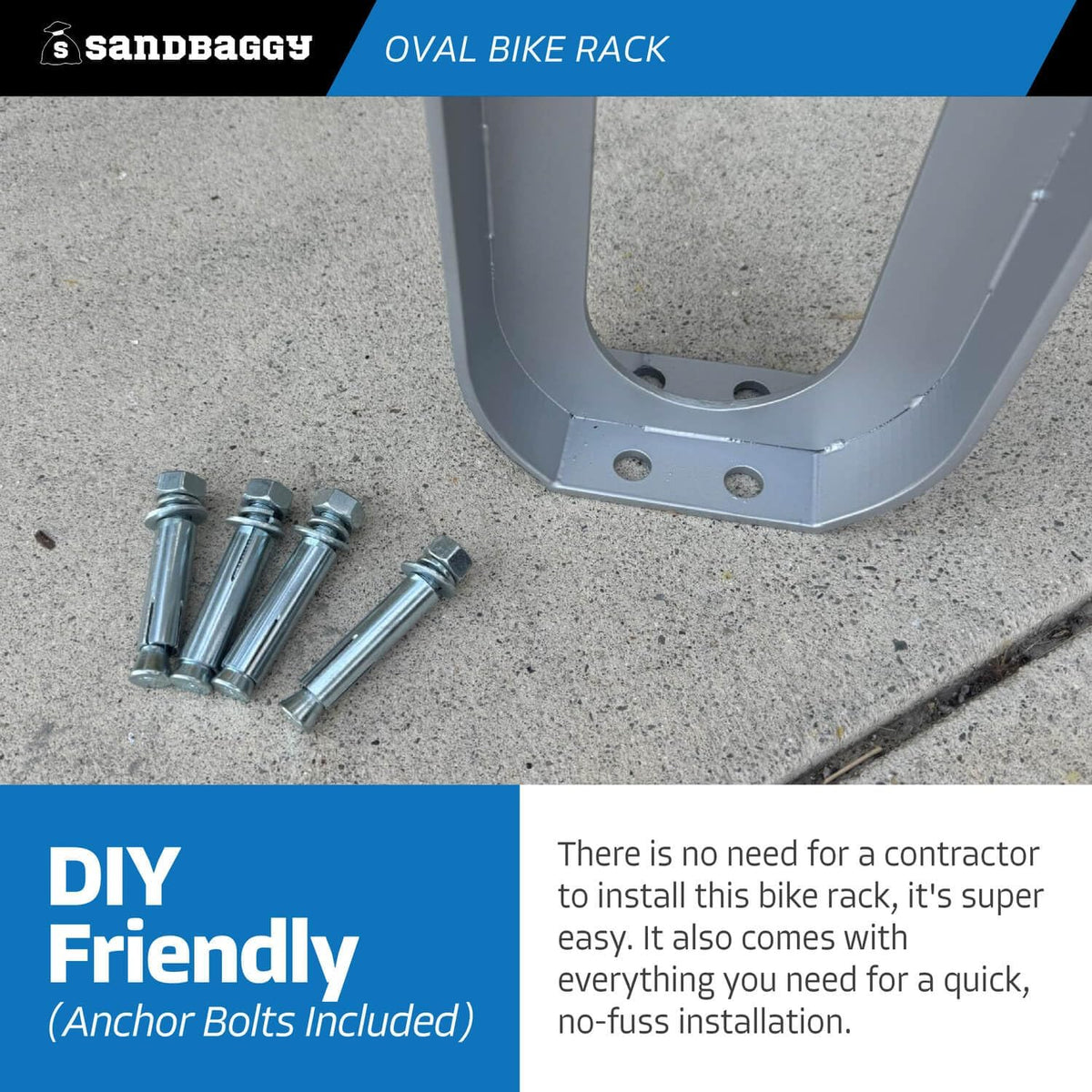 Sandbaggy Modern Commercial Bike Rack | 6.5” x 3” x 35” Oval Design | In-Ground | Anchor Bolts Included (Black, 5)