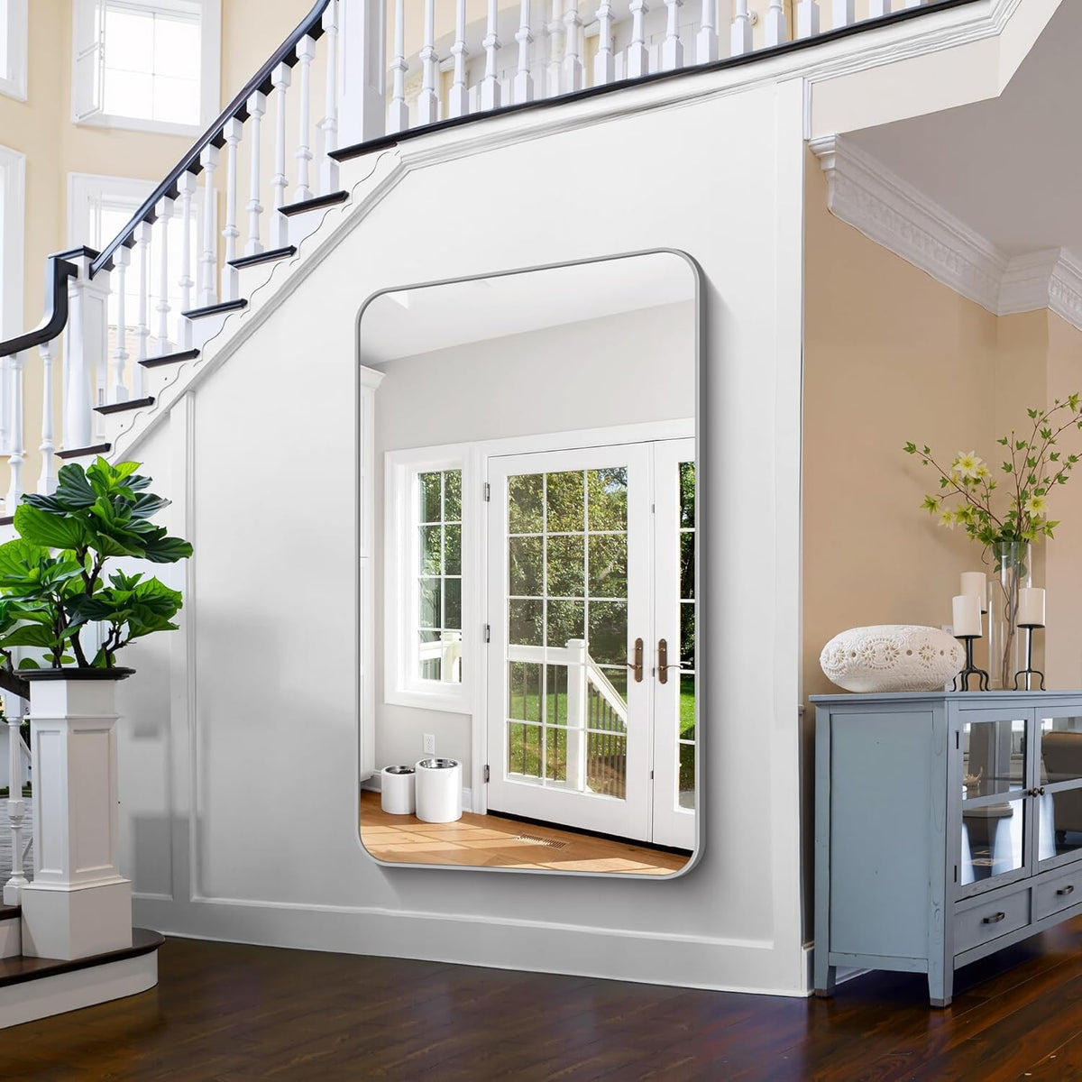 FORBATH 60x36 Inch Silver Bathroom Mirror for Over Sink, Large and Wide Rectangular Wall Mirror with Metal Frame, Rounded Corners for Bathroom, Bedroom, Entryway Decor (Horizontal or Vertical)