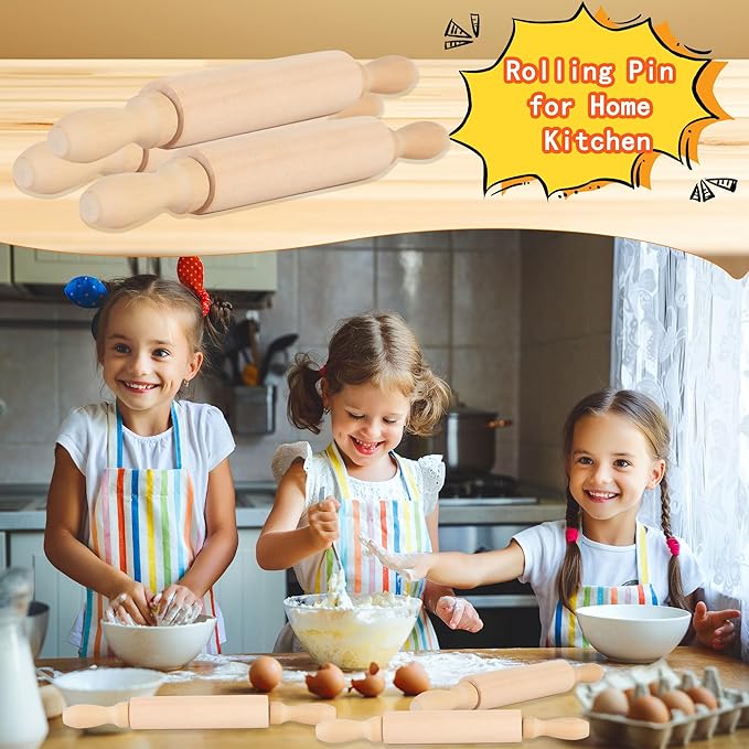 16 Pcs 8 Inch Mini Wooden Rolling Pins Small Wood Rolling Pin Wooden Roller for Girls and Boys Kitchen Baking Pastry Cake Cookie Chef Role-playing Game