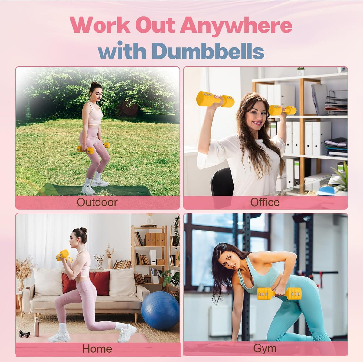 Adjustable Dumbbell Set of 2, 4 in 1 Free Weights Dumbbells Set for Women with Fast Adjustment, Each 2lb 3lb 4lb 5lb Hand Weights Set for Home Gym & Outdoor Exercise Training