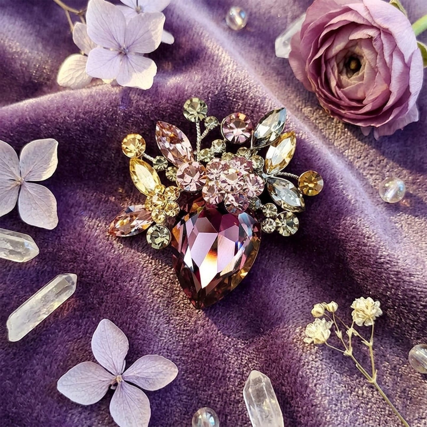 Purple Floral Brooches and Pins for Women Rhinestone Crystal Flower Brooch Pin Jewelry Accessories for Weddings Galas Formal Events