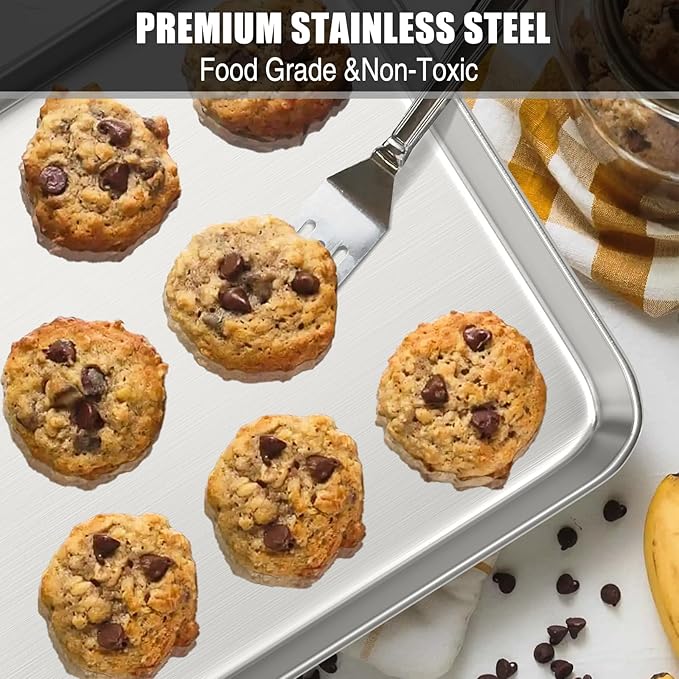 Baking Sheet Cookie Sheet Set of 2, Umite Chef Stainless Steel Baking Pans Tray Professional 16 x 12 x 1 inch, Non Toxic & Healthy, Mirror Finish & Rust Free, Easy Clean & Dishwasher Safe
