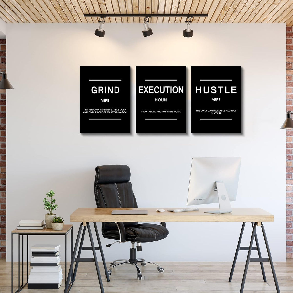 Framed Canvas Wall Art Success Quote, Office Wall Art, Black Large Poster, Positive Motivational Set of 3 Prints, Execute Failure Definition, Inspirational Print (B-3pcs,12x16inchx3pcs)