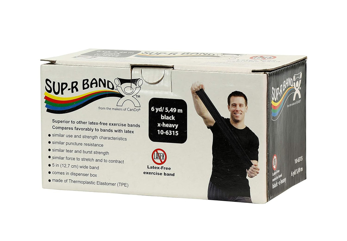 CanDo 10-6315 Sup-R Latex Free Exercise Band Roll, 6 yd Length, Black-X-Heavy