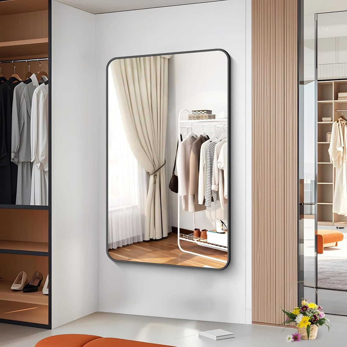 60x36 inch Large Bathroom Mirror,Black Rectangle Mirror,Wall Mounted Bathroom Frame Vanity Mirror with Round Corner for Bedroom Living Room, Entryway Hangs Horizontal or Vertical