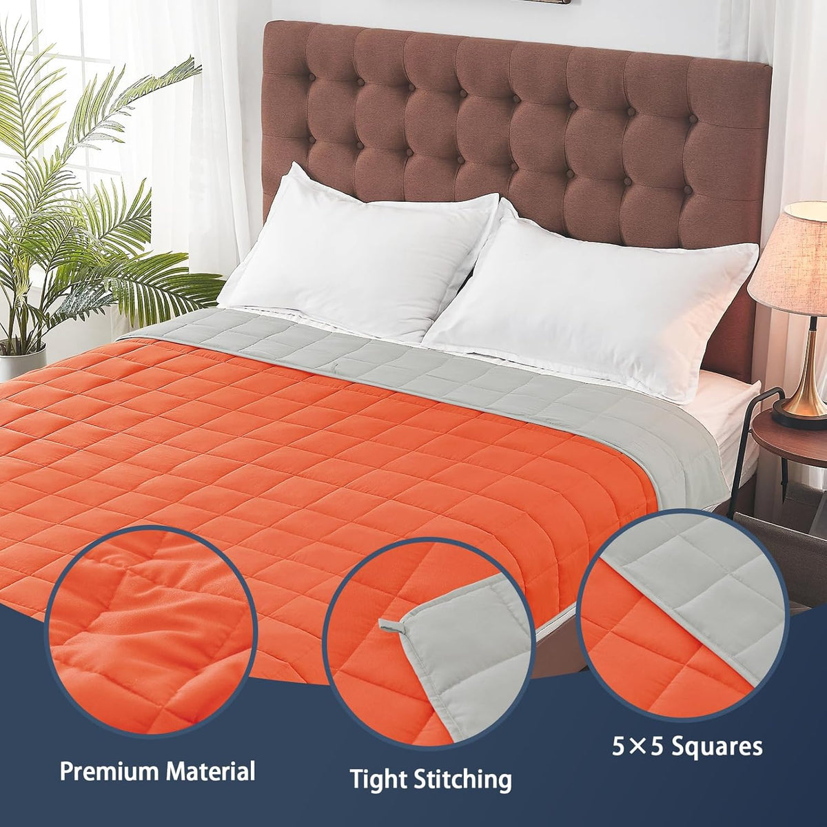 yescool Weighted Blanket for Adults (17 lbs, 48" x 72", Orange) Cooling Heavy Blanket for Sleeping Perfect for 110-130 lbs, Twin Size Breathable Blanket with Premium Glass Bead, Machine Washable