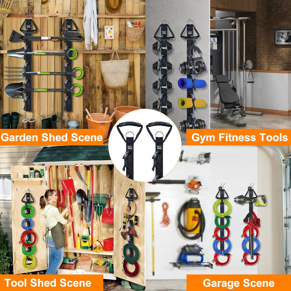 Extension Cord Organizer, 2 PCS Extension Cord Hanger with 5 Slots, Extension Cord Holder, Garage Garden Storage Straps for Cable, Hose, Rope, Tool