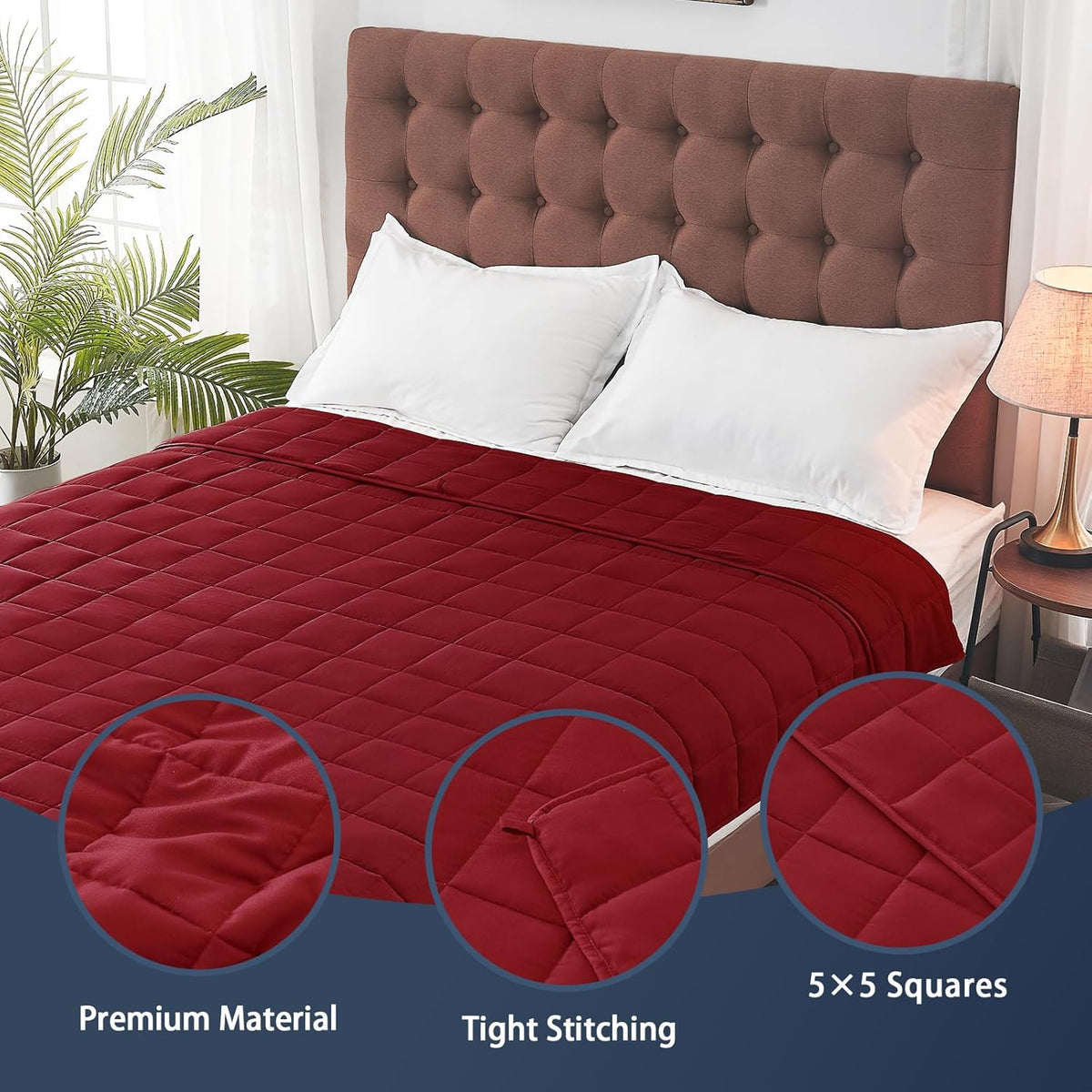 yescool Weighted Blanket for Adults (10 lbs, 48" x 72", Red) Cooling Heavy Blanket for Sleeping Perfect for 90-110 lbs, Twin Size Breathable Blanket with Premium Glass Bead, Machine Washable