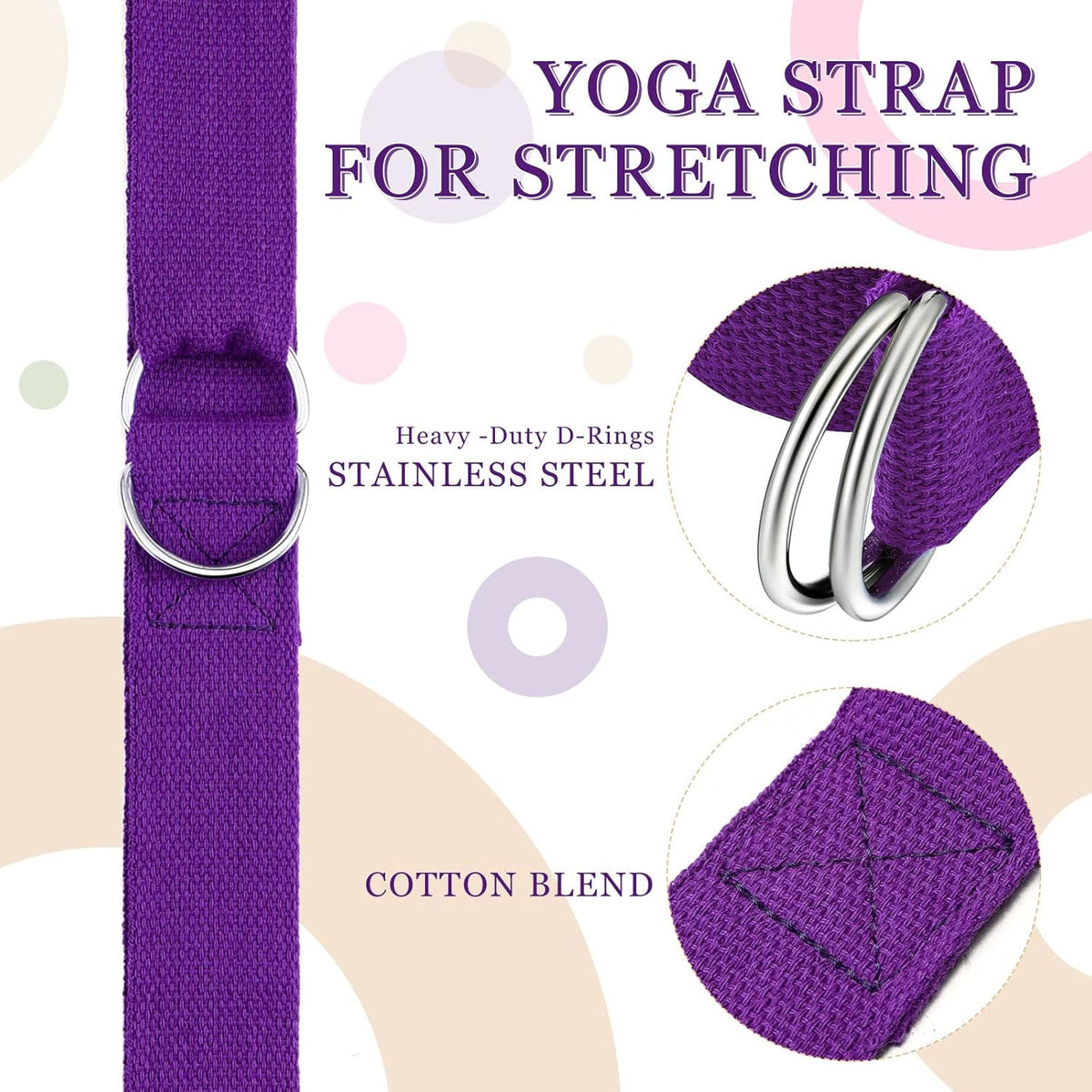 Leyndo 24 Pieces Yoga Strap Stretching Pilates Exercise Adjustable Straps 6 ft Non Elastic Yoga Belt with Adjustable D Ring Buckle for Pilates Gym Workouts Fitness