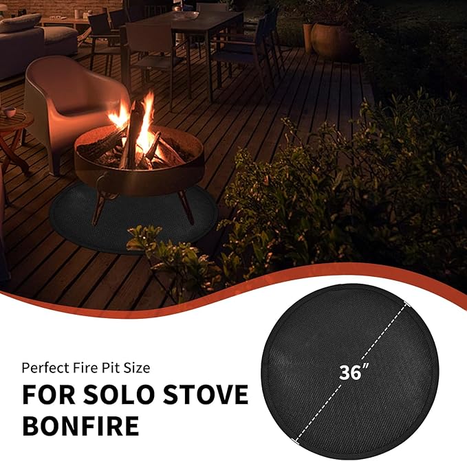 36" Round Fire Pit Mat for Solo Stove Bonfire, Fireproof Mats for Under Reusable Oil-Proof Waterproof BBQ Pad for Deck Patio Grass Outdoor Indoor Grill Solo Stove Accessories