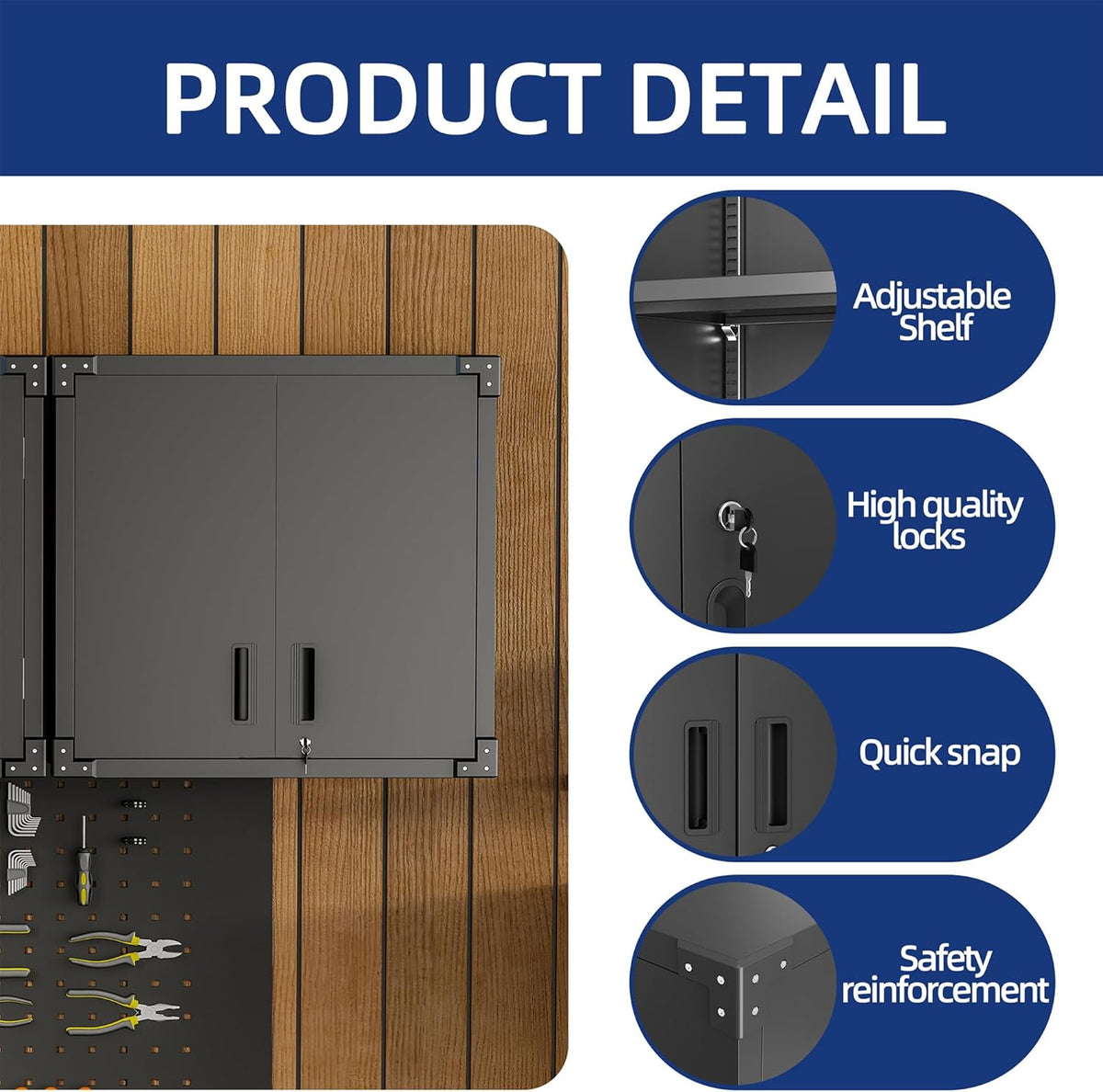 Metal Tool Cabinet,Garage Storage Cabinet System,Wall Cabinet & Locking Rolling Tool Cabinet with Doors and Adjustable Shelves,Steel Tool Cabinets for Home,Office (2 Pcs-StyleA, Black)