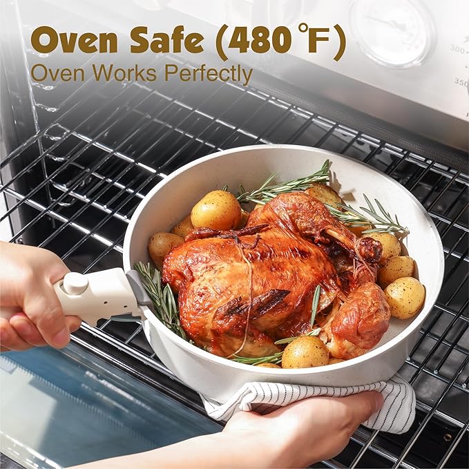 SENSARTE 17 Piece Pots and Pans Set, Nonstick Detachable Handle Cookware Set, Induction Kitchen Cookware Set with Removable Handle, Healthy Non Stick for RV, Dishwasher & Oven Safe, PFOA Free (White)