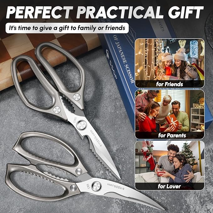 SSGP Kitchen Shears Set, All Purpose Heavy Duty Poultry Shears, Sharp Japanese Meat Scissors, Dishwash Safe Stainless Steel Kitchen Scissors for Food, Chicken Bones, Turkey, Christmas Gifts Women Men