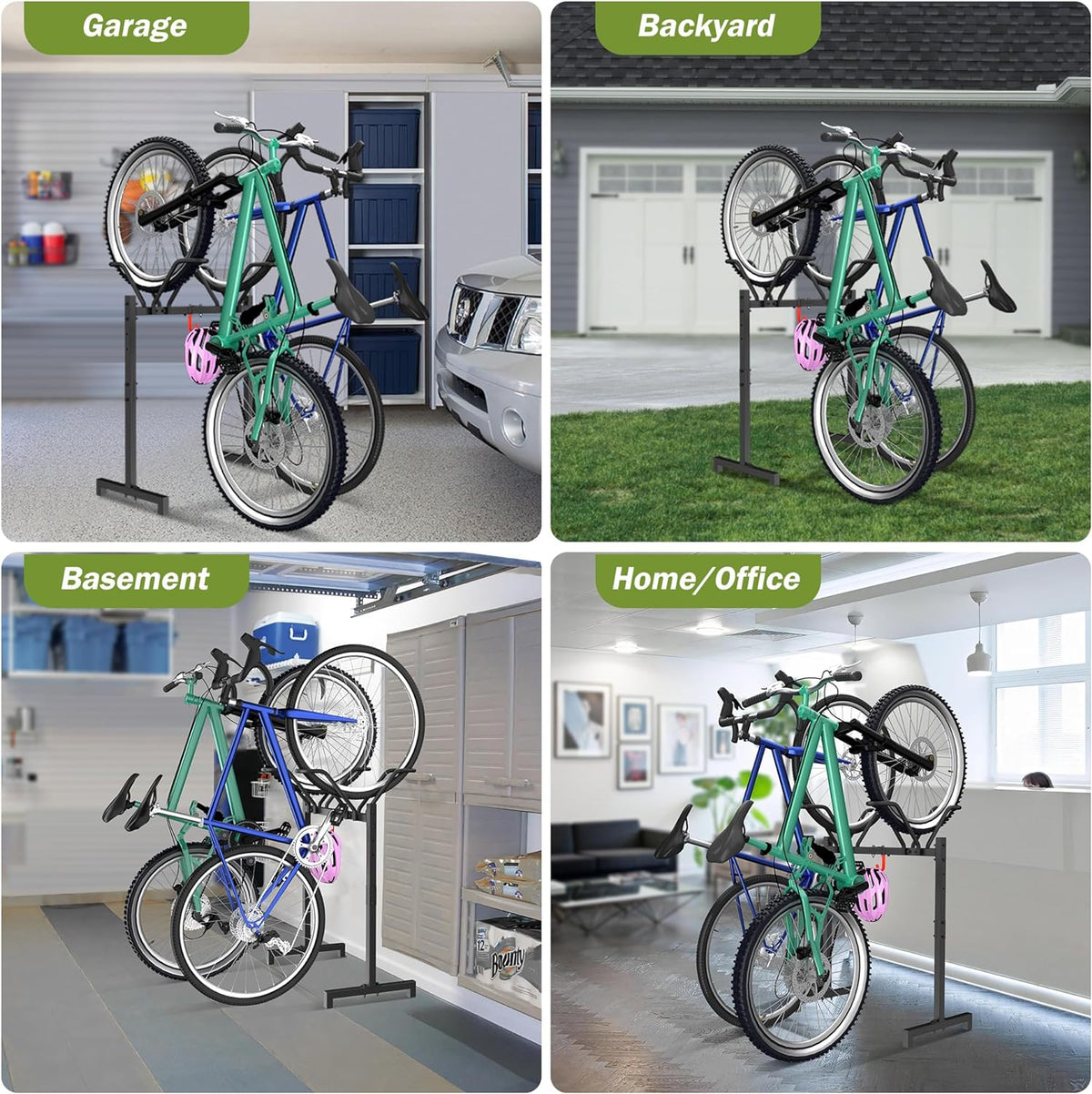 2 Bikes Floor Stand,Adjustable Bicycle Parking Rack with Hook for Garage/Indoor/Outdoor,Metal Cycle Storage Organizer Rack for Road Bikes