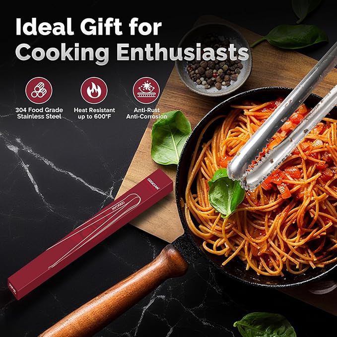 Precision Serrated Non-Slip Tips Cooking Tongs 2 Set (9.5" & 11.5"), One-Piece 18/8 Stainless Steel Metal Tongs, Easily Control Kitchen Tweezer, Multi-Purpose Korean Tong