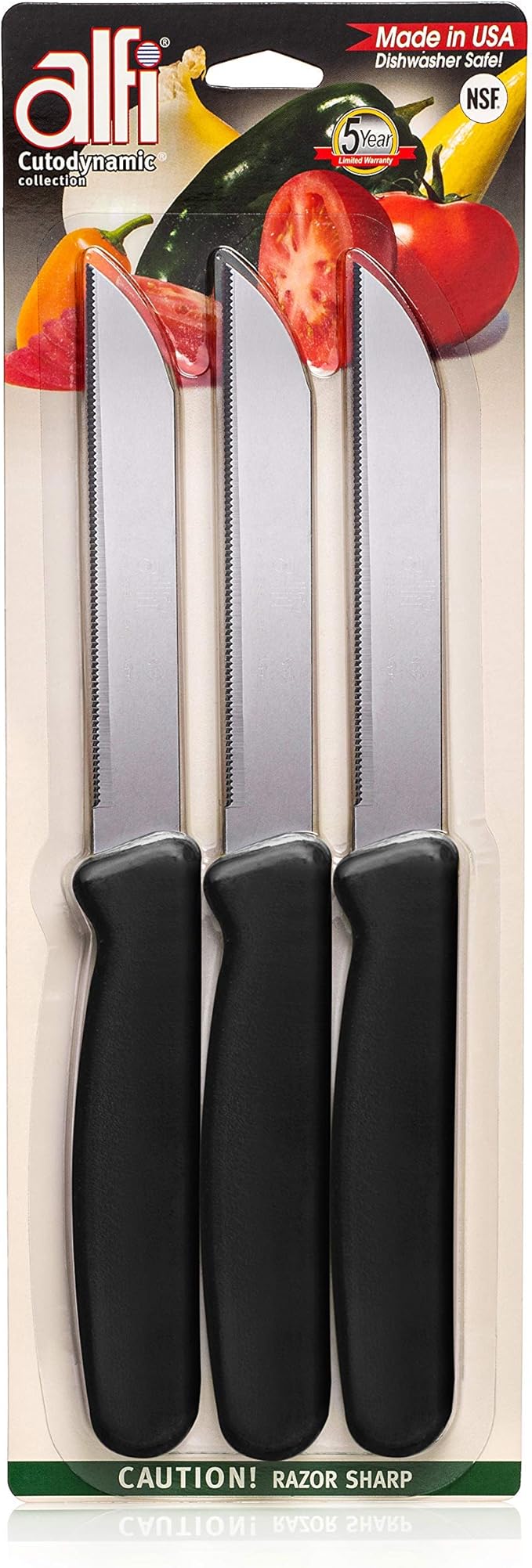 Alfi All-Purpose Knives Aerospace Precision Pointed Tip - Home And Kitchen Supplies - Serrated Steak Knives Set | Made in USA (Multicolor)