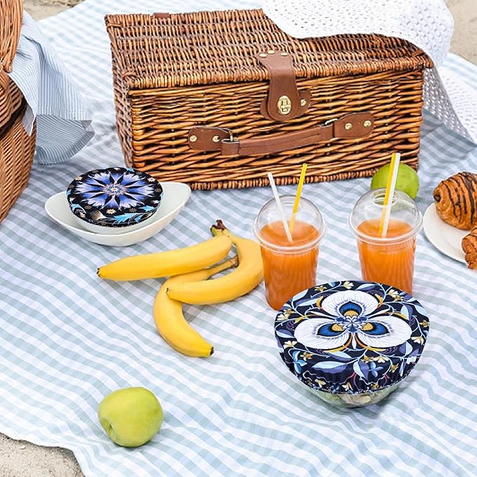 5 Pieces Bowl Covers Reusable, 5 Size Elastic Cloth Bowl Covers for Bread Proofing, Food Covers Washable for Food Fruits Leftover (Lotus Floral)