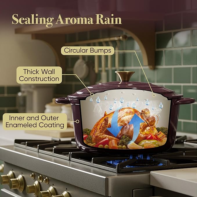 6 Quart Dutch Oven Pot with Lid, Non Stick Enameled Cast Iron Dutch Oven for Bread Baking, Heavy-Duty, Oven Safe Ceramic Cookware Up to 500°F for Baking, Braising, Stews, Roasting, Fig