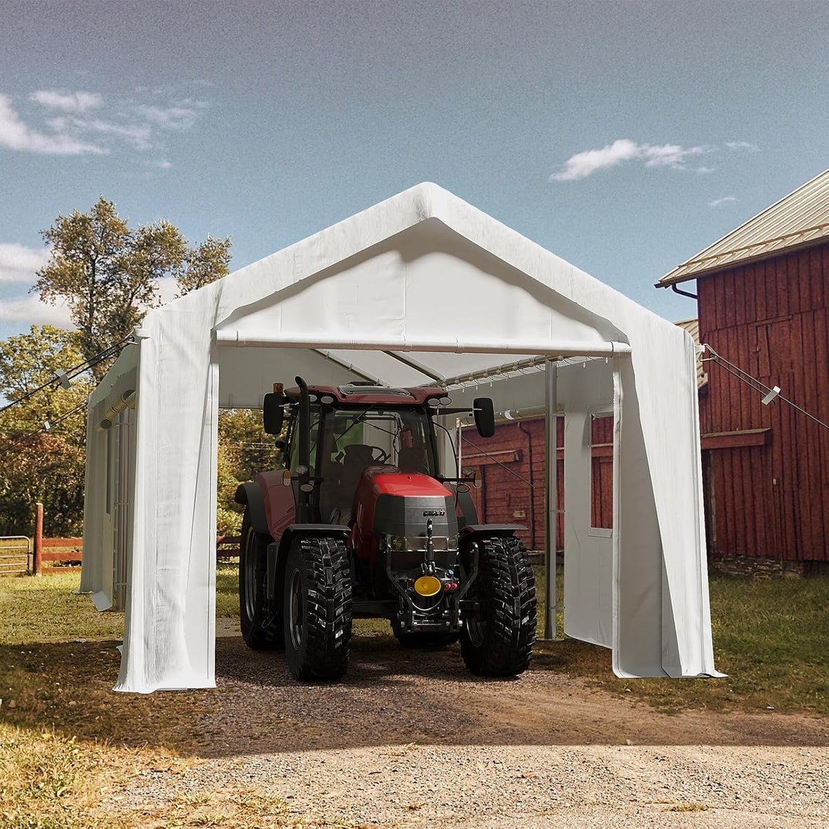 10x20ft Heavy Duty Carport Outdoor Canopy Portable Garage with 4 Doors & 4 Windows Waterproof UV Resistant Storage Shelter with Removable Sidewalls for Car Truck Boat, White