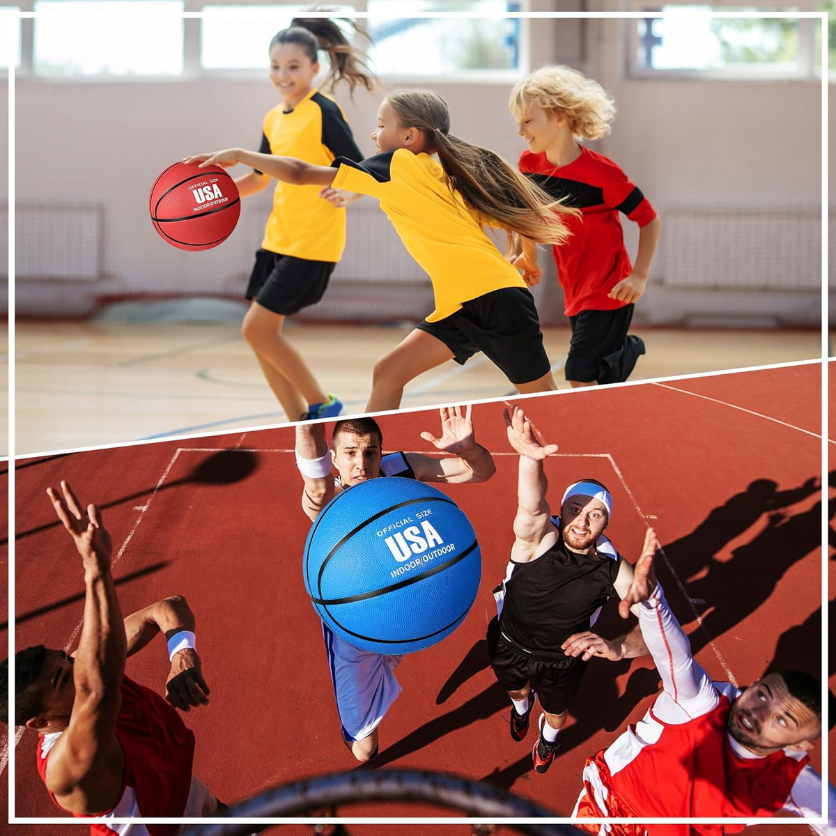 Libima 4 Pcs Rubber Basketball with Pump Official Size Indoor Outdoor Basketball Game Practice Training Kid Teen Women Men Streetbball Sport Gift Back to School