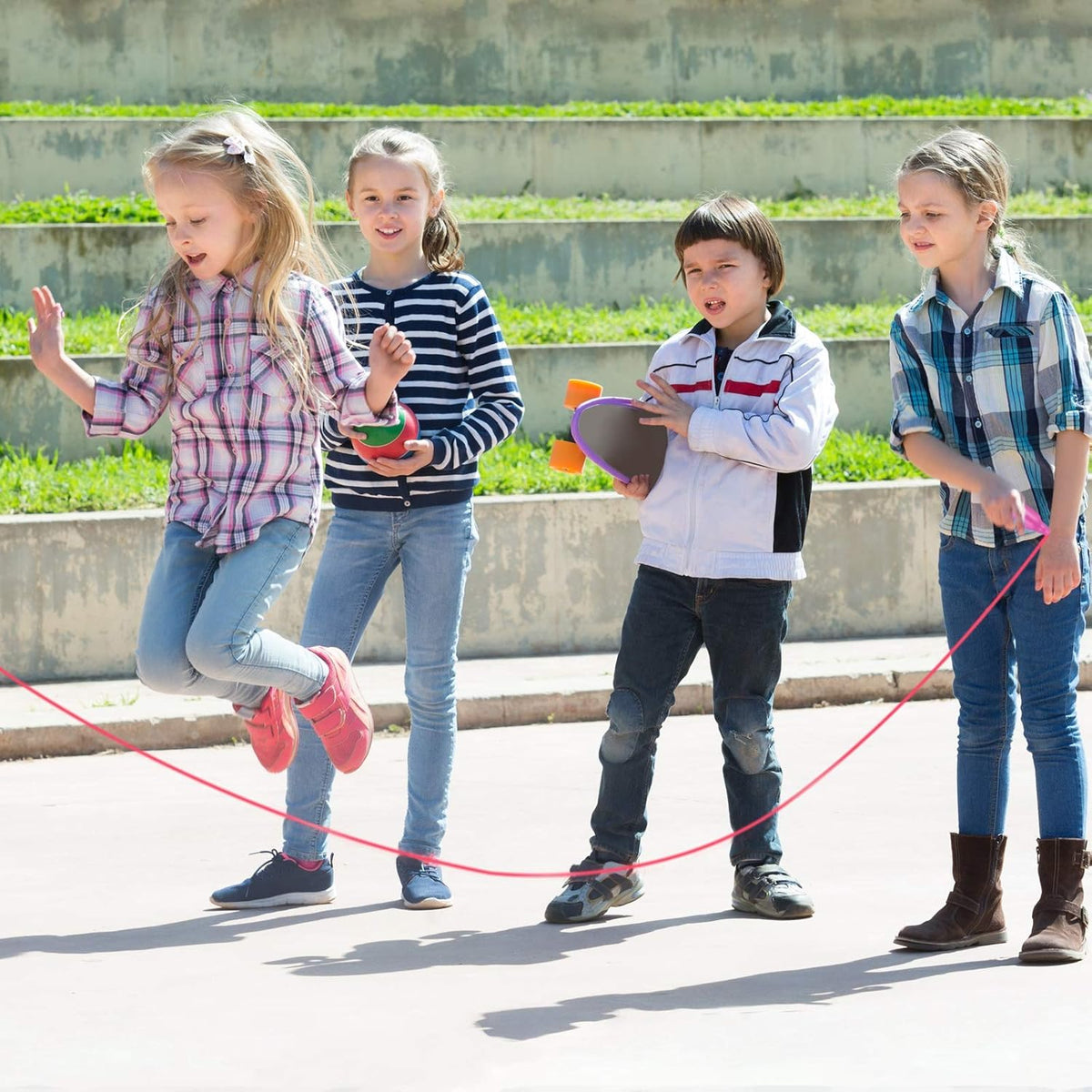 Elcoho 24 Pack Colorful Kids Jump Rope Set Adjustable Plastic Kids Jump Rope Skipping Rope Outdoor Jump Ropes Great Party Favor