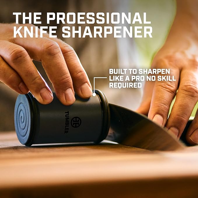Tumbler Pro Black Rolling Knife Sharpener™ Starter Set - Knife Sharpening Made Easy - Sharpening Kit Includes Magnet Holder Pro, Whetstone Upgrade Discs (3000 & 6000 Grit) & Weighted Pro Stand