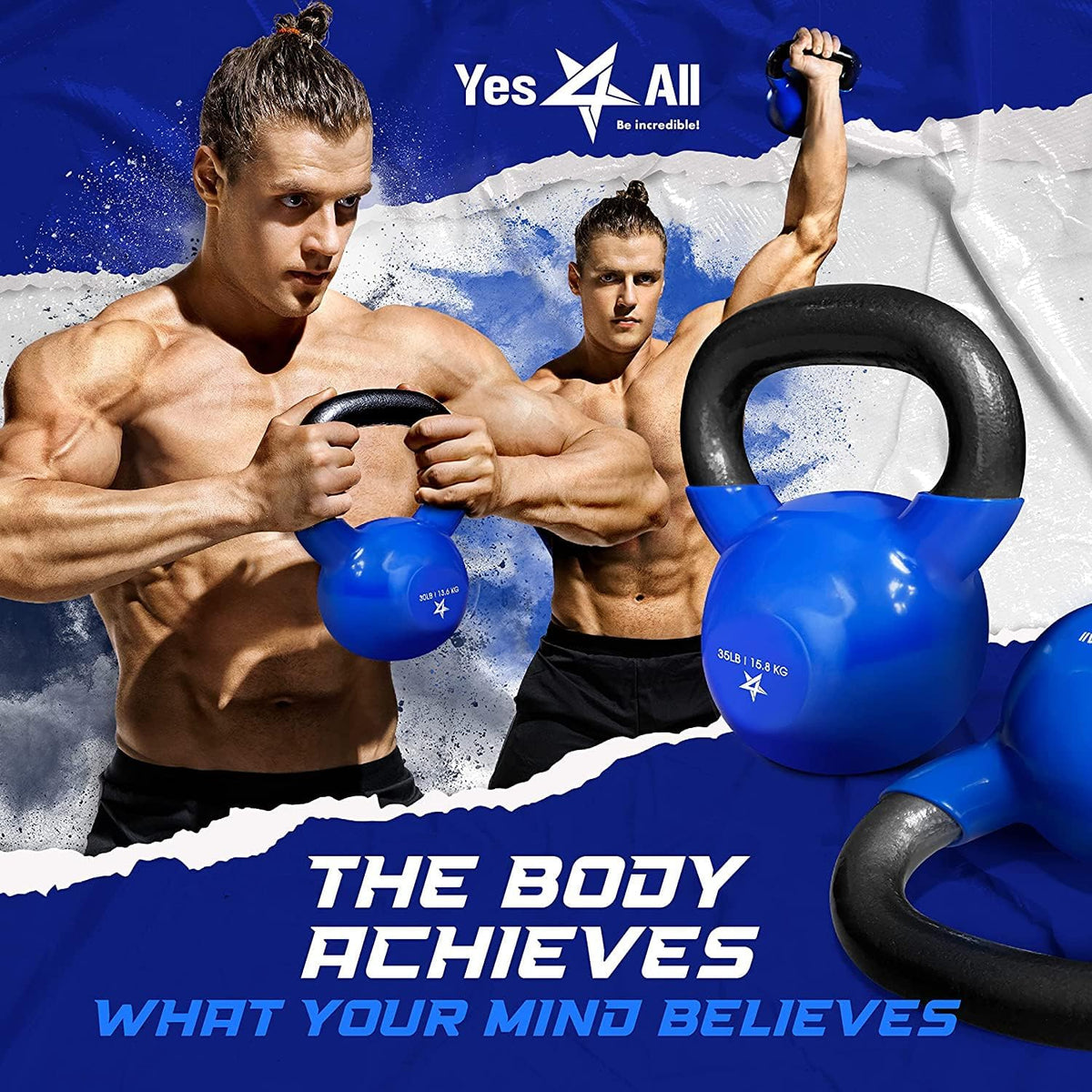 Yes4All 5-100 LB Kettlebells Vinyl Coated Cast Iron for Dumbbell Weights Exercises, Gym, Fitness, Full Body Workout Equipment Push up, Grip and Strength Training
