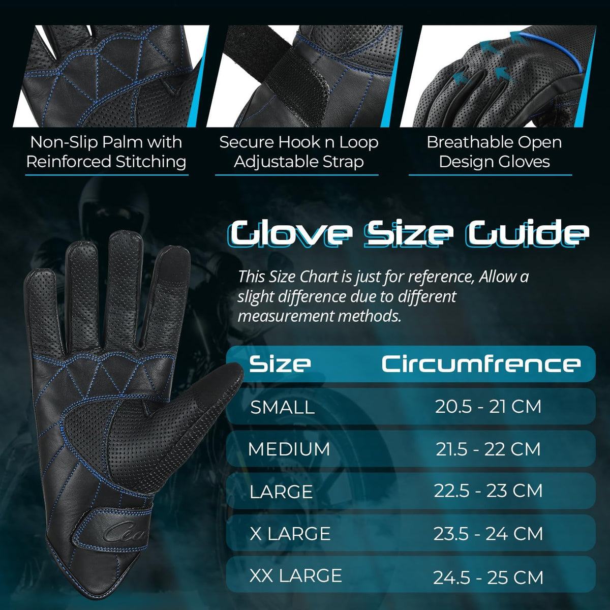 aasportx Motorcycle Gloves - Men's Leather Motorbike Gloves with Touchscreen Function - Non-Slip Pads for Men & Women