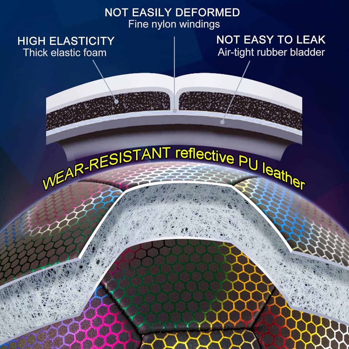 Soccer Ball, Holographic Reflective Glowing Soccer Ball for Men Women Training