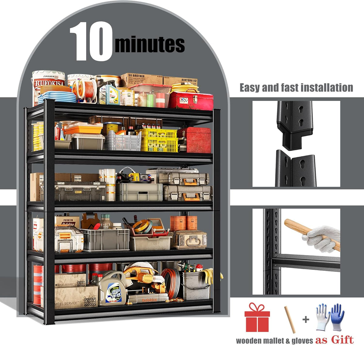 78" H Garage Shelving Heavy Duty,2800LBS Loads Adjustable Garage Storage Shelves,5-Tier Metal Storage Racks and Shelving Units, Utility Rack Shelves,48”W x 18”D x 78”H,Black