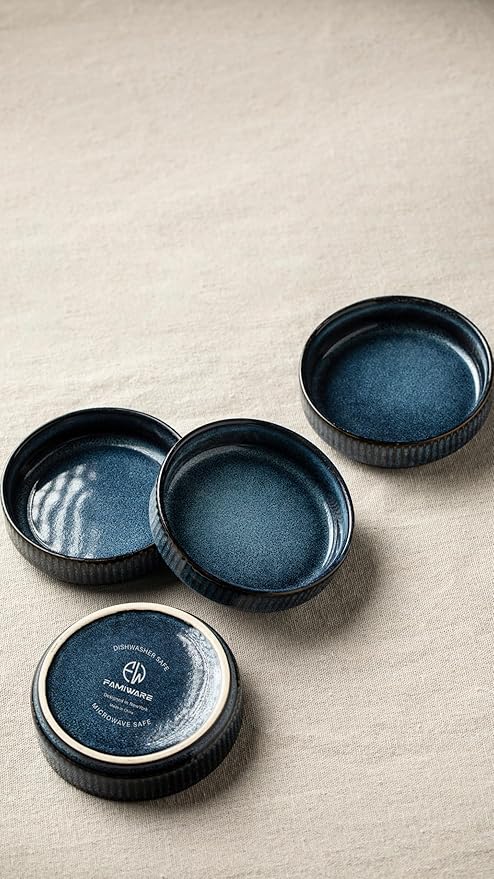 famiware Star Soy Sauce Dish Ceramic Dipping Bowls Set of 6, 4 oz Individual Dip Sauce Cups/Bowls/Dishes/Plates, Small Serving Bowl for Side Dishes, Ice Cream, Condiments, Sushi - Nebulas Blue