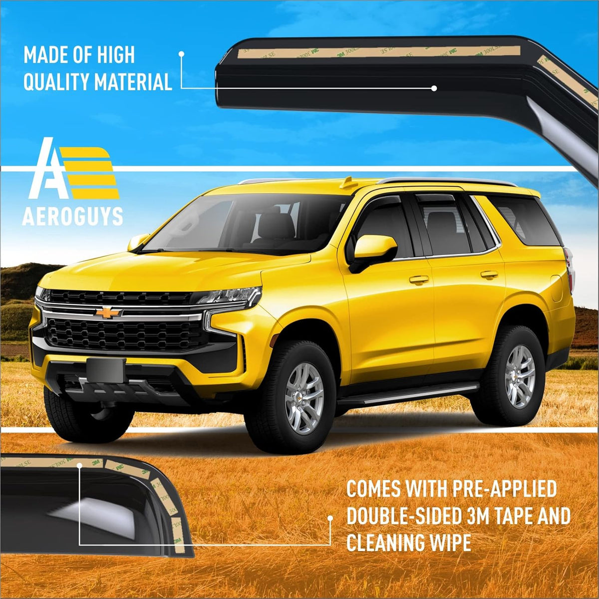 Extra Durable Window Deflectors in-Channel Window Visors Rain Guards Fit for Chevrolet (Chevy) Tahoe 2021-2025, Sun Visors, Wind Vent for Shades, Exterior Car Accessories - 4pcs. AG0524