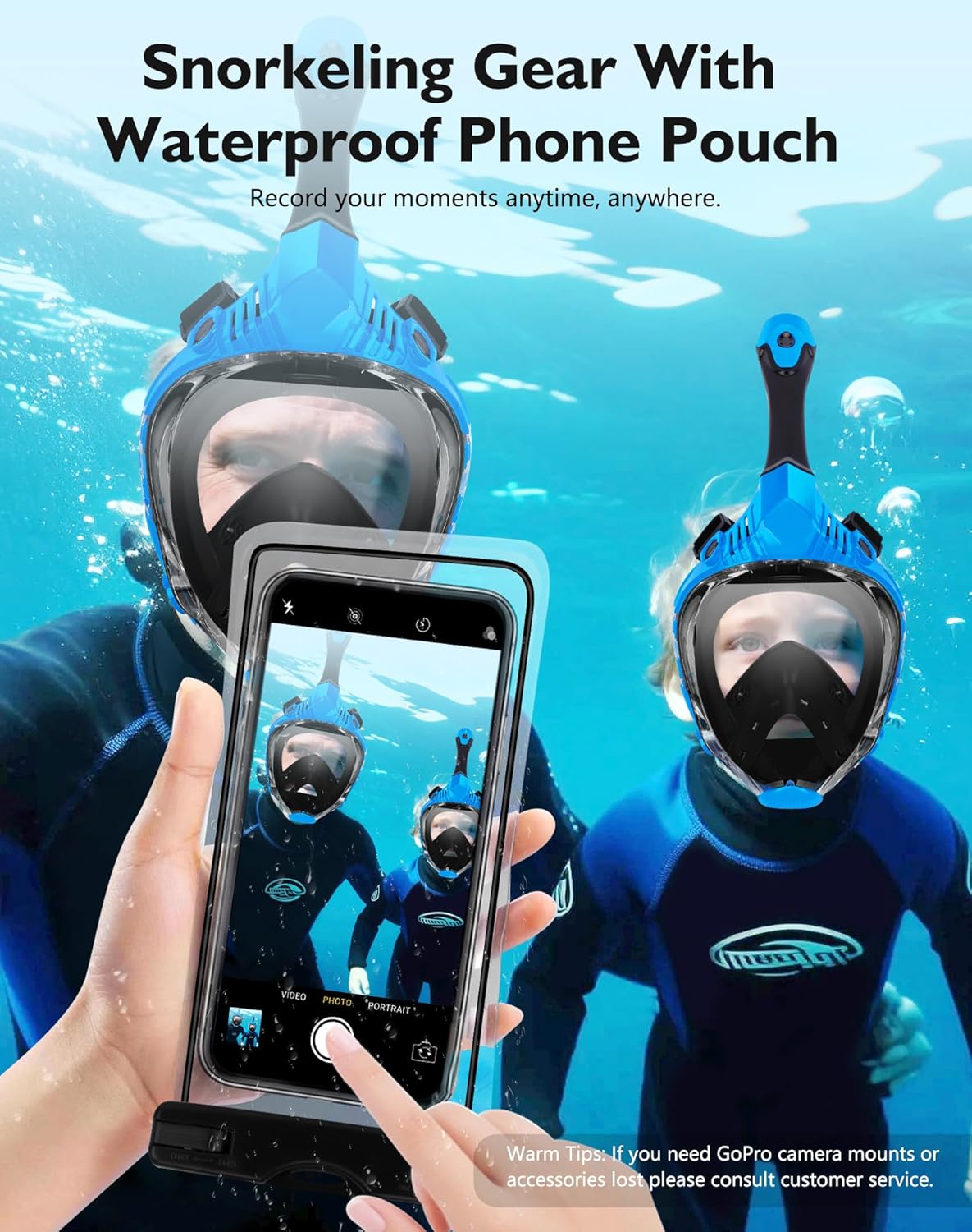 VGKE Full Face Snorkel Mask for Adults, 180 Degree HD Panoramic View Snorkeling Gear with Waterproof Phone Pouch, Anti-Leak & Anti-Fog, Breathe Freely Suitable for Men/Women