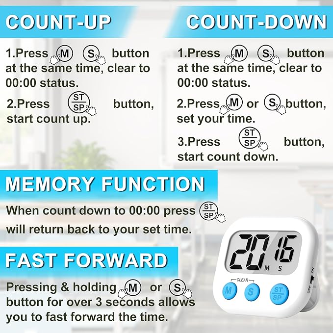 ZILLEEN Classroom Timer for Kids Teachers Digital Timers, Black White 6 Pack