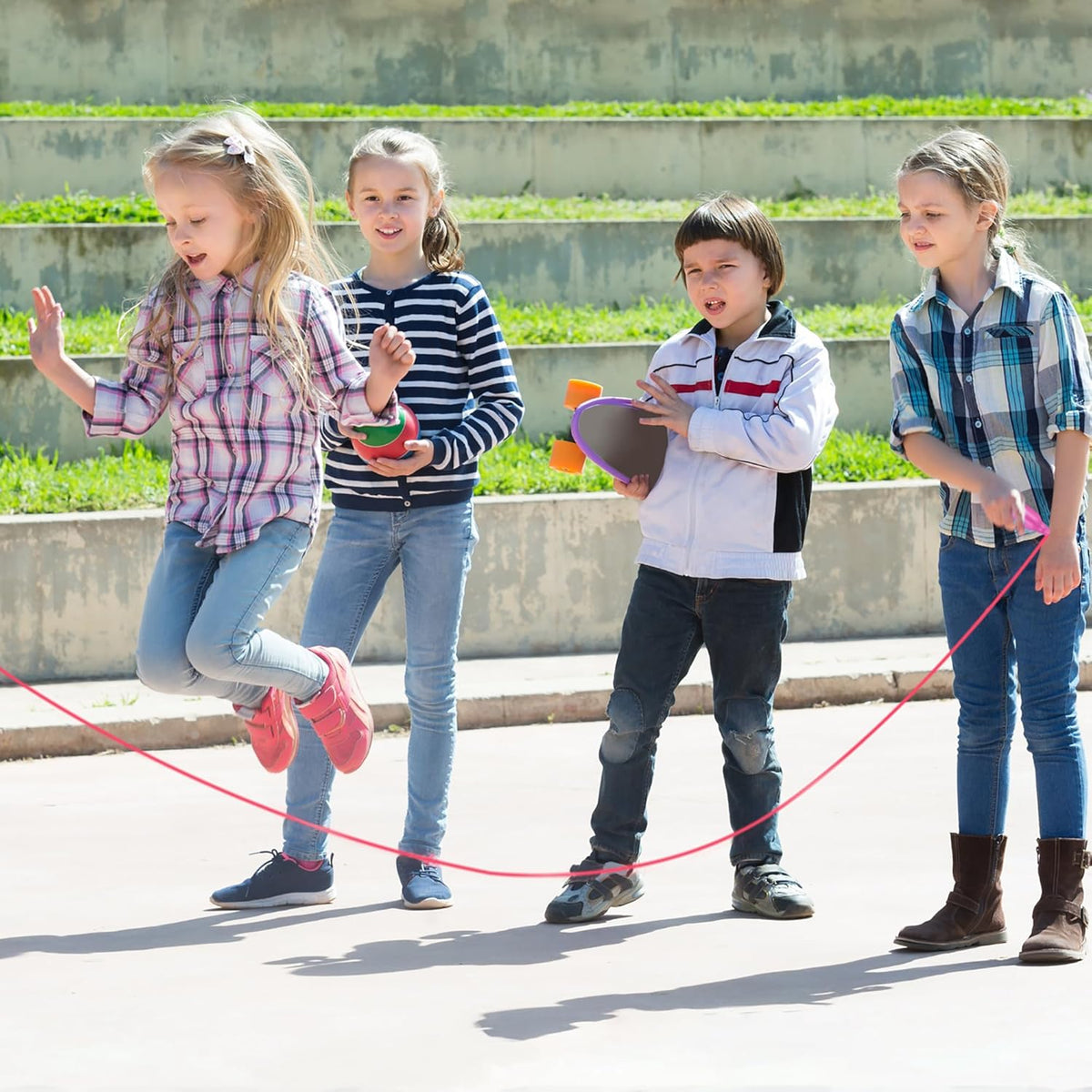 Elcoho 6 Pack Colorful Kids Jump Rope Set Adjustable Plastic Kids Jump Rope Great Party Favor Skipping Rope Outdoor Jump Ropes Great Party Favor