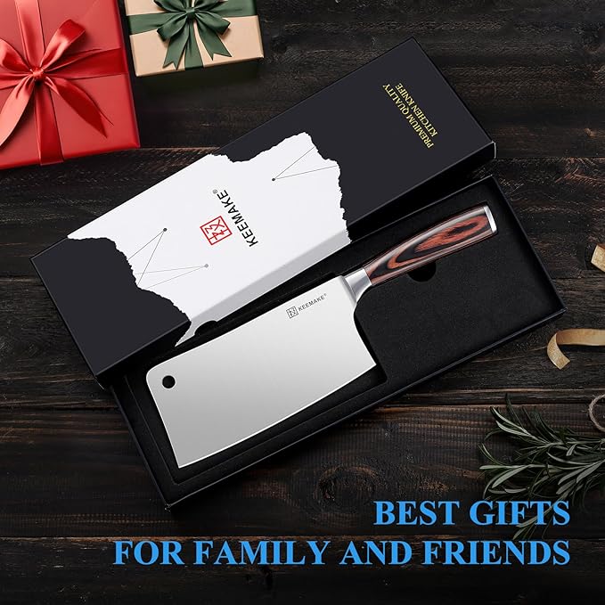 KEEMAKE Cleaver Knife 7 inch, Meat Knife Heavy Duty with German High Carbon Stainless Steel 1.4116 Chopper Knife, Vegetable knife with Ergonomic Pakkawood Handle Chinese Chef Knife
