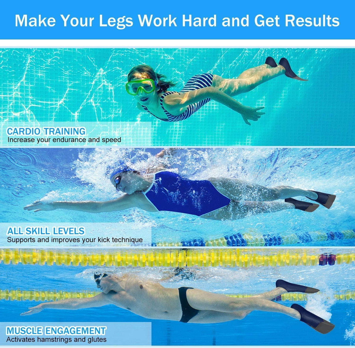 Gintenco Swim Fins, Kids Swim Training Fins for Lap Swimming, Travel Size Flippers with Mesh Bag, Silicone Swimming Fins for Kids Teens Adults Women Men