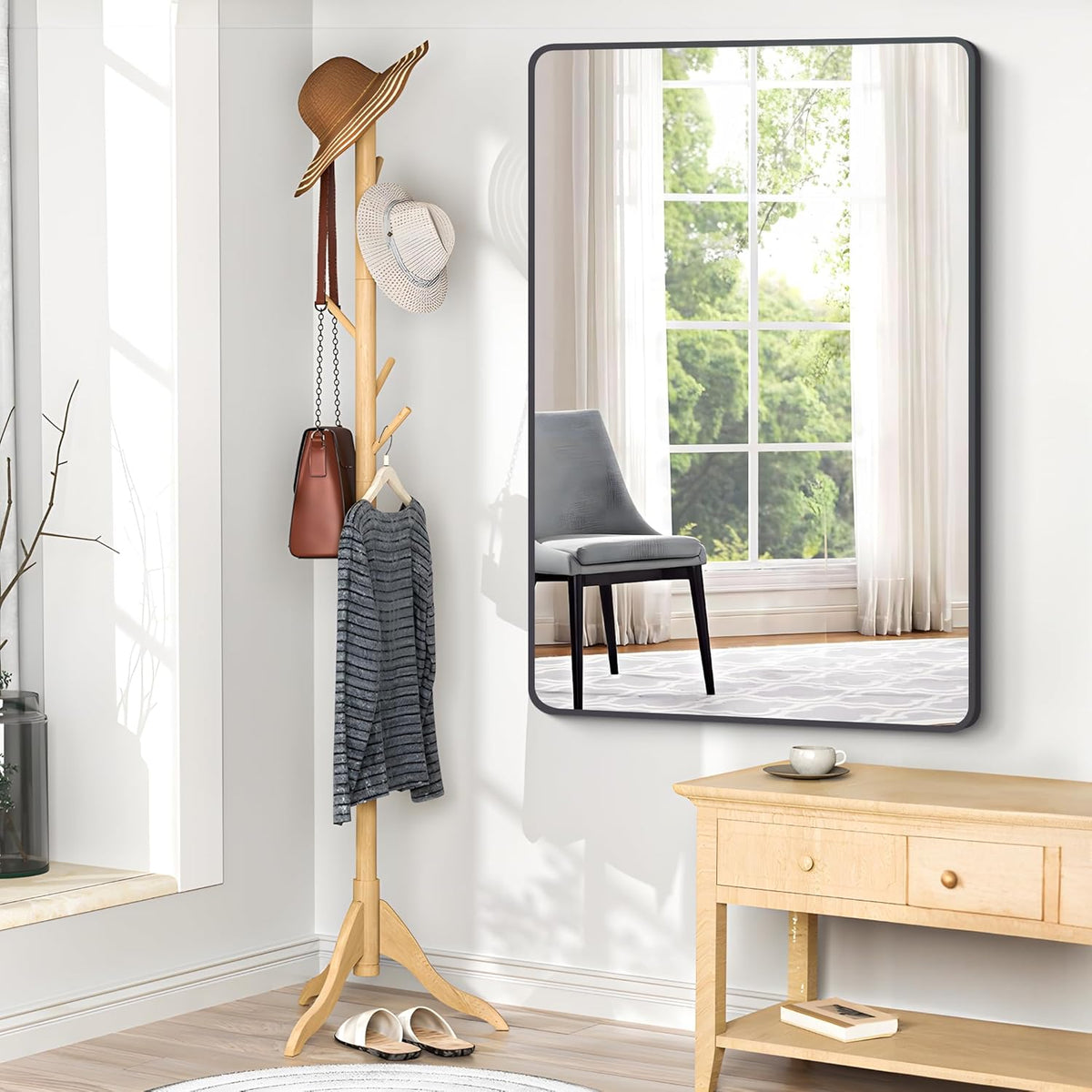 36x48 inch Bathroom Mirror,Black Rectangle Mirror,Wall Mounted Bathroom Frame Vanity Mirror with Round Corner for Bedroom Living Room, Entryway Hangs Horizontal or Vertical
