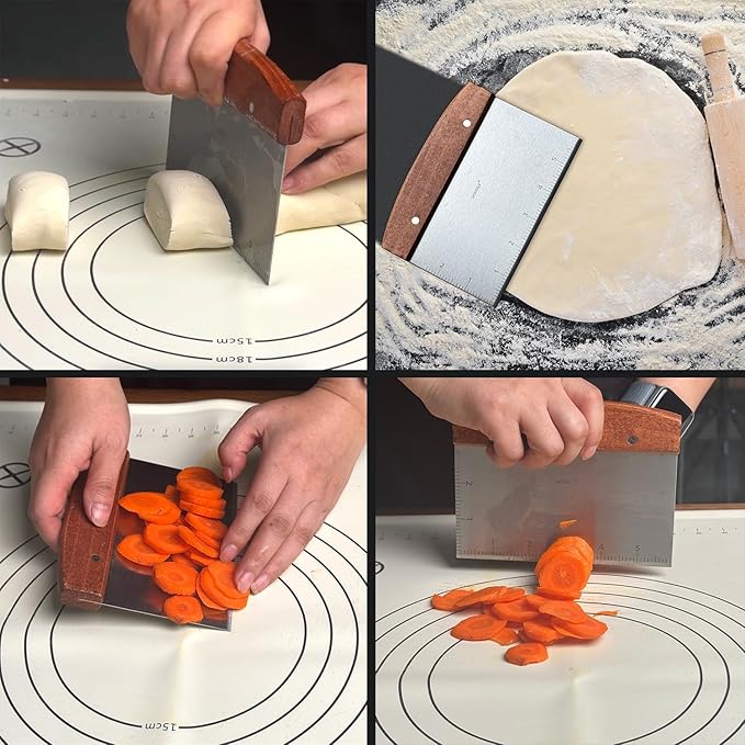 Vovoly Multipurpose Bench Scraper Kitchen Utensil for Flat Top Griddle, Dough Cutter for Bread and Pizza Dough - Stainless Steel Metal Griddle Scraper Chopper
