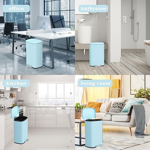 50 Liter / 13 Gallon Kitchen Trash Can with Lid, Stainless Steel Trash Can with Foot Pedal and Plastic Inner Bucket, Fingerprint-Resistant Soft Close Lid Garbage Can, Odor Proof and Hygienic, Blue