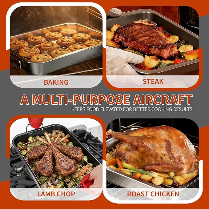 Roasting Rack for 9x13 Inch Pan, Stainless Steel Roasting Rack Insert, with Parallel Wires and Raised Feet, Keeps Food Elevated for Even Broiling, Easy to Clean, Ideal for Chicken, Turkey and Meat
