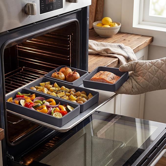 4-Pack Silicone Sheet Pan Dividers Nonstick Heat-Resistant Baking Trays for Oven, Multifunctional Cheat Sheets Silicone Baking Pan for Food Prep & Picnic Storage