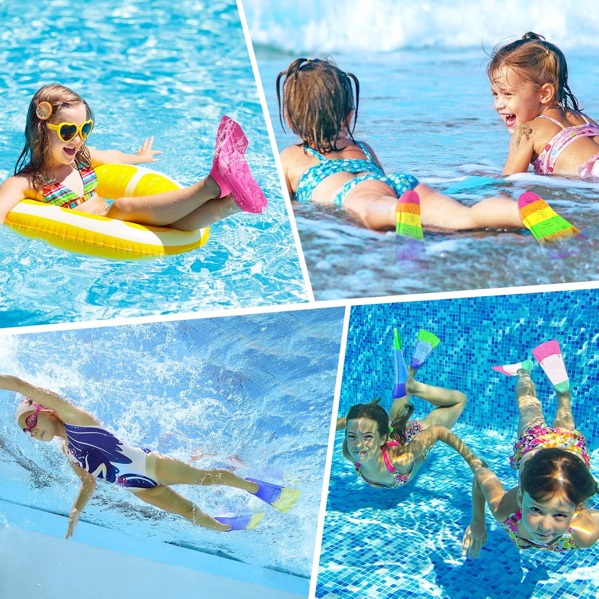 Gintenco Swim Fins, Kids Swim Training Fins for Lap Swimming, Travel Size Flippers with Mesh Bag, Silicone Swimming Fins for Kids Teens Adults Women Men