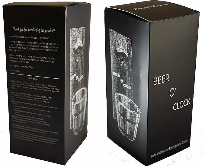 “Beer O’ Clock” Rustic Wall Mounted Bottle Opener and Catcher - Dark Stain Pine with Zinc Alloy Opener - Removable Wooden Bucket - Man (or Woman) Cave Ready