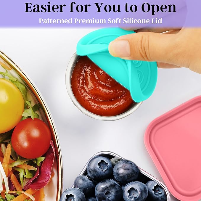 6 PCS Salad Dressing Container to Go,Handy Leakproof Stainless Steel Meal Prep Containers Reusable,Sauce Containers for Lunch Box, Picnics, Travel, Office and Kitchen Storage-1.6oz+2.7oz