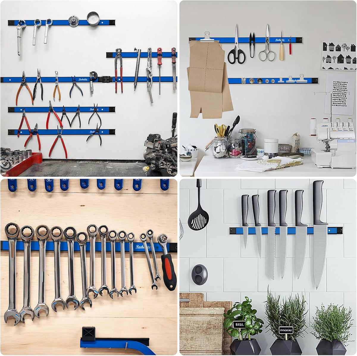 6 Pieces 24" Magnetic Tool Holder Strip, Blue Magnet Bar, Metal Tool Organizer Rack for Garage Organization, Easy To Install in Workshop, Mounting Screws Included