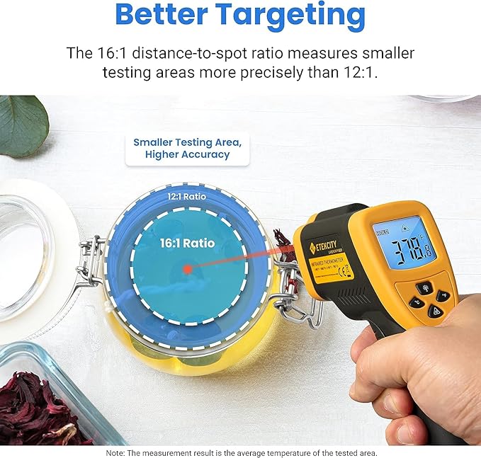 Etekcity Infrared Thermometer Temperature Gun 800, -58℉ to 1382℉ with 16:1 DTS Ratio, Digital Laser Temp IR Tool for Cooking, Pizza Oven, Griddle, Fridge, Engine, Pool, Non Contact, Yellow