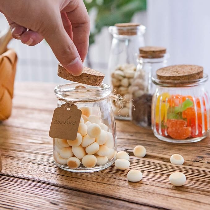Brajttt Glass Mini Yogurt Jars 40 Pack, 7 oz Favor Jars With Cork Lids, Pudding Containers, Mason Wedding Favors Honey Pot With Label Tags and String