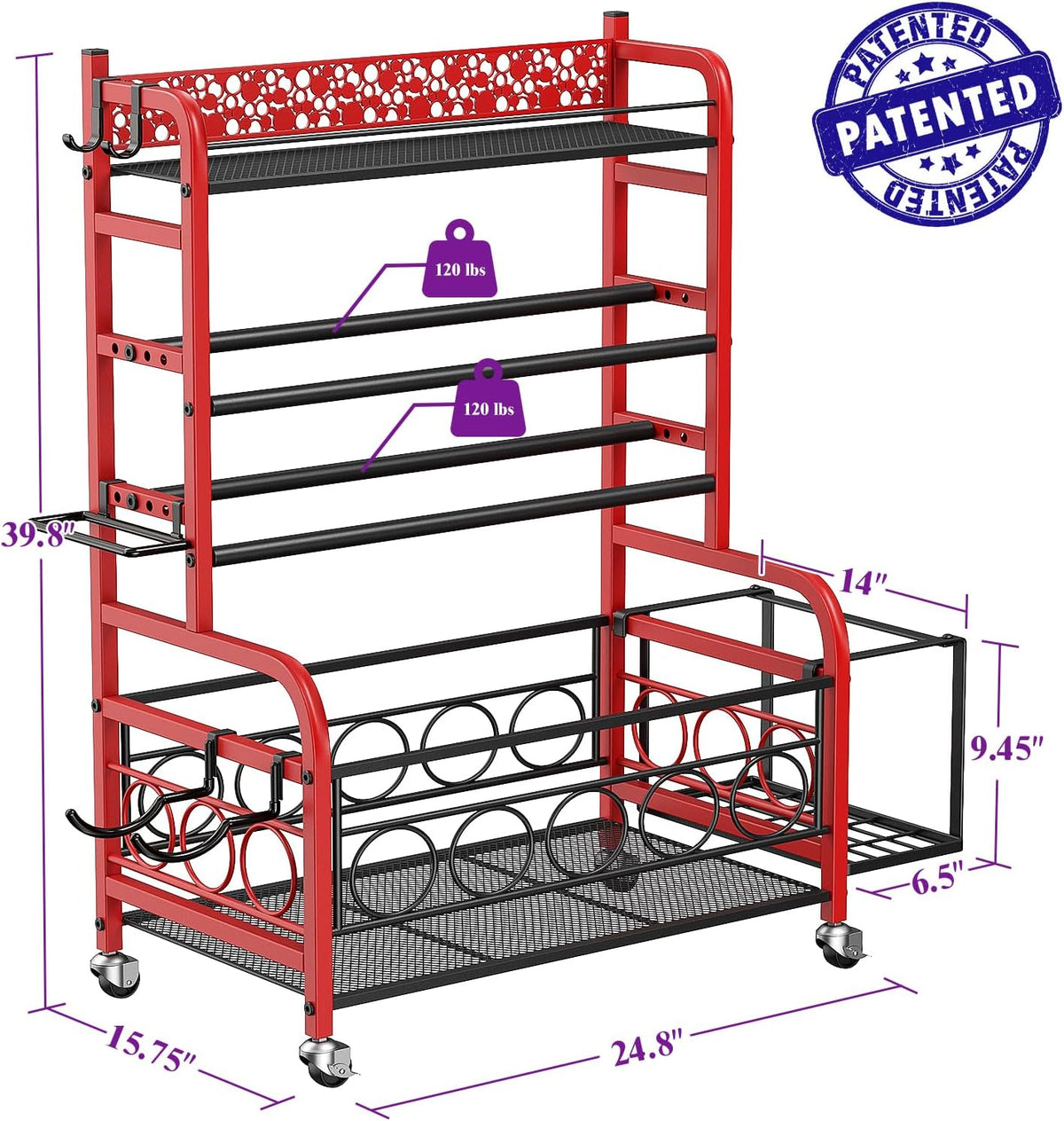 Dumbbell Rack, VOPEAK Weight Rack for Home Gym, Home Gym Storage Rack for Yoga Mat Kettlebells and Strength Training Equipment, Weight Storage Rack for Dumbbells with Wheels